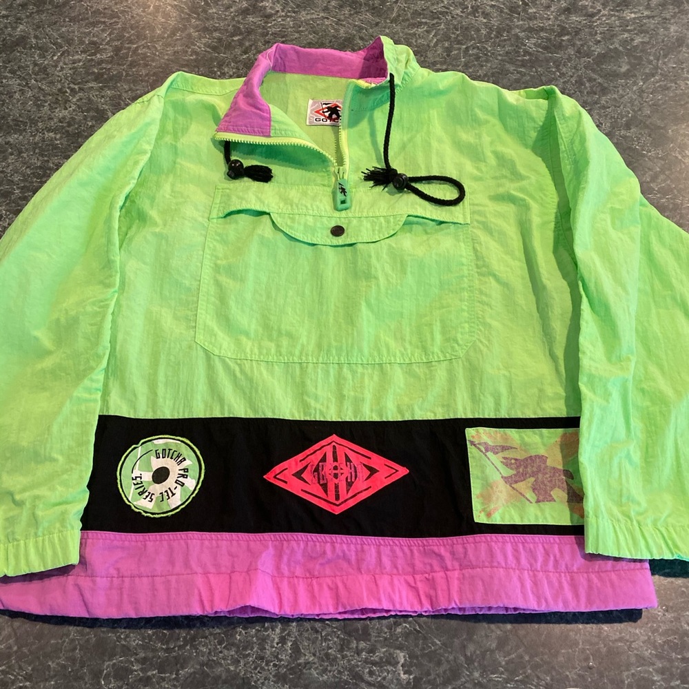 Vintage GOTCHA Green & Pink Windbreaker Sz Large